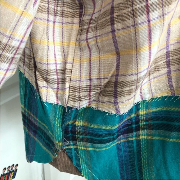 Easel Mix Plaid Button Down Oversized Thermal With Hood In Khaki. NWT! Sz S - Picture 5 of 11